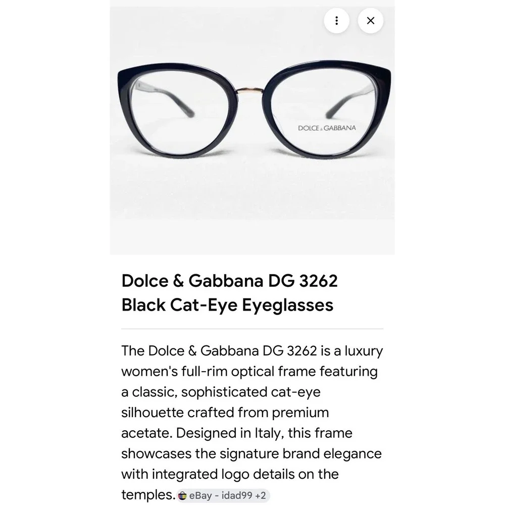 NEW Dolce & Gabbana DG3262F 501 Womens Black Cat Eye Eyeglasses Frames 51/20 140